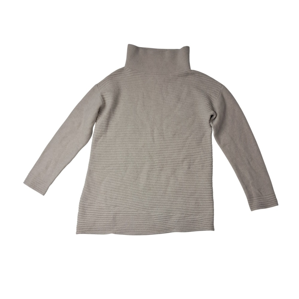 Talbots 100% Cashmere Sweater Womens Medium Beige Funnel Neck Ribbed Minimalist